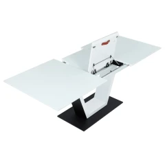 Stůl jídelní rozkládací 160+50x80x76,5, bílý matný lak, tvrzené sklo, HT-D1931 WT