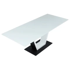 Stůl jídelní rozkládací 160+50x80x76,5, bílý matný lak, tvrzené sklo, HT-D1931 WT