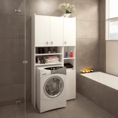 Skříňka nad pračku s regálem, bílá, MIRALI