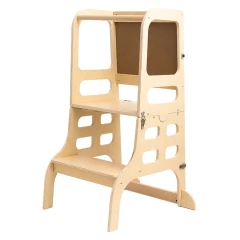 Montessori učící věž 3v1 s tabulí, přírodní, MAGAN