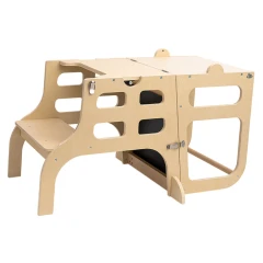 Montessori učící věž 3v1 s tabulí, přírodní, MAGAN