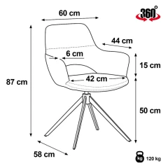 Židle jídelní, šedá látka, 360° vratný mechanismus, černý kov DCH-D1320 GREY2