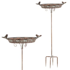 Stojan kovový - zápich, 88 cm, dekorační, s ptáčky, měděný FUP552