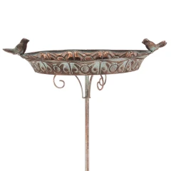 Stojan kovový - zápich, 88 cm, dekorační, s ptáčky, měděný FUP552