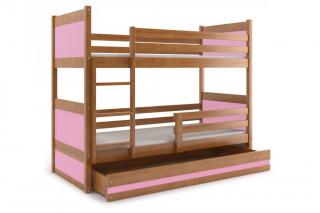 Patrová postel Riky olše/růžová