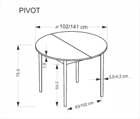 PIVOT stół rozkładany 102-142x102x75 cm, blat - kaszmir, nogi - naturalny (1p=1szt)