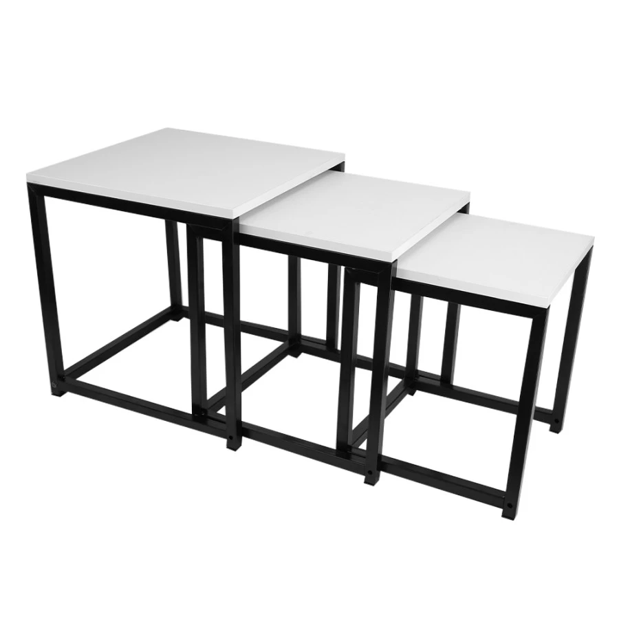 Set 3 stolků KASTLER NEW TYP 3 - bílá /černá