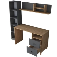 Pracovní stůl s regály LANARK ořech/antracit