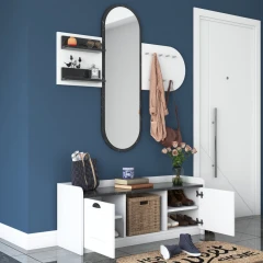 RIVOLI předsíňová stěna se zrcadlem, bílá/mramor