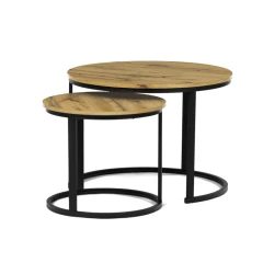 Stůl konferenční, set 2 ks, MDF deska, dekor divoký dub, kovová podnož, černý lak CT-X7122 OAK