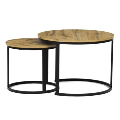 Stůl konferenční, set 2 ks, MDF deska, dekor divoký dub, kovová podnož, černý lak CT-X7122 OAK