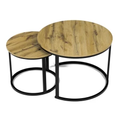 Stůl konferenční, set 2 ks, MDF deska, dekor divoký dub, kovová podnož, černý lak CT-X7122 OAK