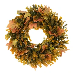 Věnec umělý - pr. 50 cm, eukalyptus a javorové listy, oranžovo-zelený UKF004 OR-L