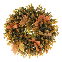 Věnec umělý - pr 40 cm, eukalyptus a javorové listy, oranžovo-zelený UKF004 OR-S