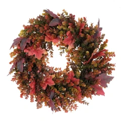 Věnec umělý - pr. 50 cm, eukalyptus a javorové listy, červeno-zelený UKF004 RED-L