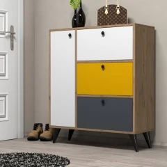 Bella 1804 botník na nožičkách, dub / bílá / žlutá / antracit