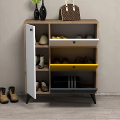 Bella 1804 botník na nožičkách, dub / bílá / žlutá / antracit