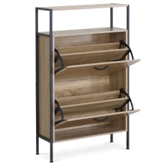 Botník, 3 přihrádky , 2 police, dekor dub, MDF ABO-G1007 OAK