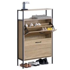 Botník, 3 přihrádky , 2 police, dekor dub, MDF ABO-G1007 OAK