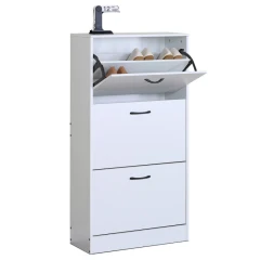 Botník, 3 přihrádky, bílý, MDF ABO-G1016 WT