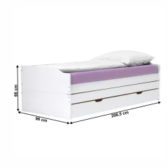 Postel s výsuvnými přistýlkami, bílá, masiv, 90x200, FLOPY Postel s výsuvnými přistýlkami, bílá, masiv, 90x200, FLOPY
