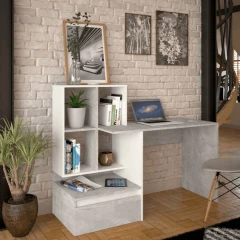 PC stůl, beton/bílá, NEREO NEW PC stůl, beton/bílá, NEREO NEW