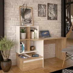 PC stůl, dub artisan/bílá, NEREO NEW PC stůl, dub artisan/bílá, NEREO NEW