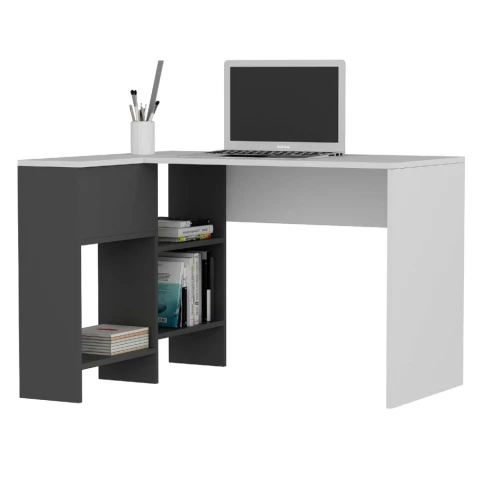 Rohový psací stůl BUNBURY - bílá / antracit Rohový psací stůl BUNBURY - bílá / antracit
