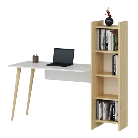 Psací stůl s regálem BILPIN - bílá / dub Psací stůl s regálem BILPIN - bílá / dub