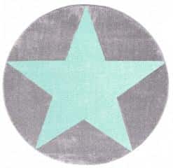 Dětský kulatý koberec STARS stříbrnošedý/ mátový
