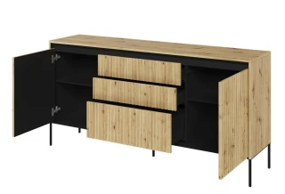 Komoda 2D3S s LED IPOLIS dub artisan/černá