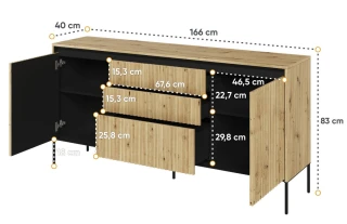 Komoda 2D3S s LED IPOLIS dub artisan/černá