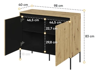 Komoda 2D s LED IPOLIS dub artisan/černá