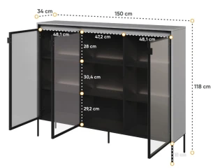 Vitrína 3D s LED IPOLIS šedá/černá