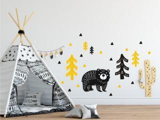 Dekorace na zeď Medvěd v lese žluto-černý