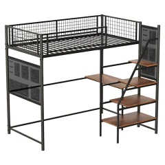 Víceúčelový regál ETUDA TYP 2 - černá/rustikální dřevo | ATAN nábytek Vyvýšená postel NIVEN - černá