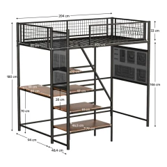 Vyvýšená postel se zábranou, 90x200, černá, NIVEN Vyvýšená postel se zábranou, 90x200, černá, NIVEN