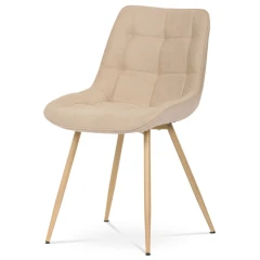 Židle jídelní, krémová látka, kovové nohy, 3D dekor dub CT-394 CRM2