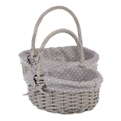 Koš proutěný - s uchem, šedý, s látkou, cena za sadu 2 ks PRN2010 GREY