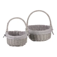 Koš proutěný - s uchem, šedý, s látkou, cena za sadu 2 ks PRN2010 GREY