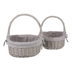 Koš proutěný - s uchem, šedý, s látkou, cena za sadu 2 ks PRN2010 GREY
