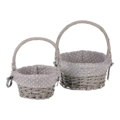 Koš proutěný - s uchem, šedý, s látkou, cena za sadu 2 ks PRN2011 GREY