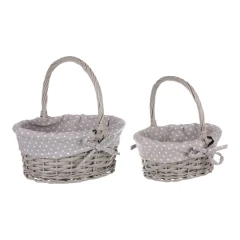 Koš proutěný - s uchem, šedý, s látkou, cena za sadu 2 ks PRN2011 GREY