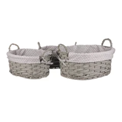 Koš proutěný - oválný, s látkou, šedý, cena za sadu 3 ks PRN2012 GREY