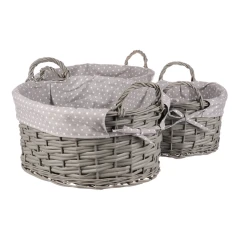 Koš proutěný - oválný, s látkou, šedý, cena za sadu 3 ks PRN2012 GREY