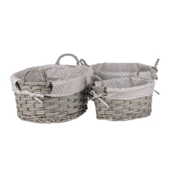 Koš proutěný - oválný, s látkou, šedý, cena za sadu 3 ks PRN2012 GREY