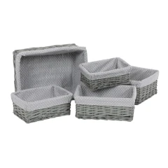 Koš regálový - proutěný, šedý s látkou, cena za sadu 5 ks PRN2013 GREY