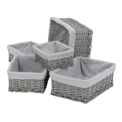 Koš regálový - proutěný, šedý s látkou, cena za sadu 5 ks PRN2013 GREY