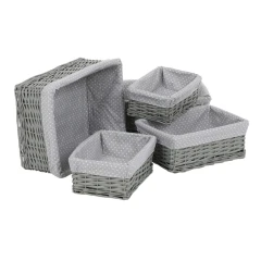 Koš regálový - proutěný, šedý s látkou, cena za sadu 5 ks PRN2013 GREY