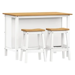 Kuchyňský ostrůvek + 2 barové stoličky CORONA 2 bílý vosk/vosk